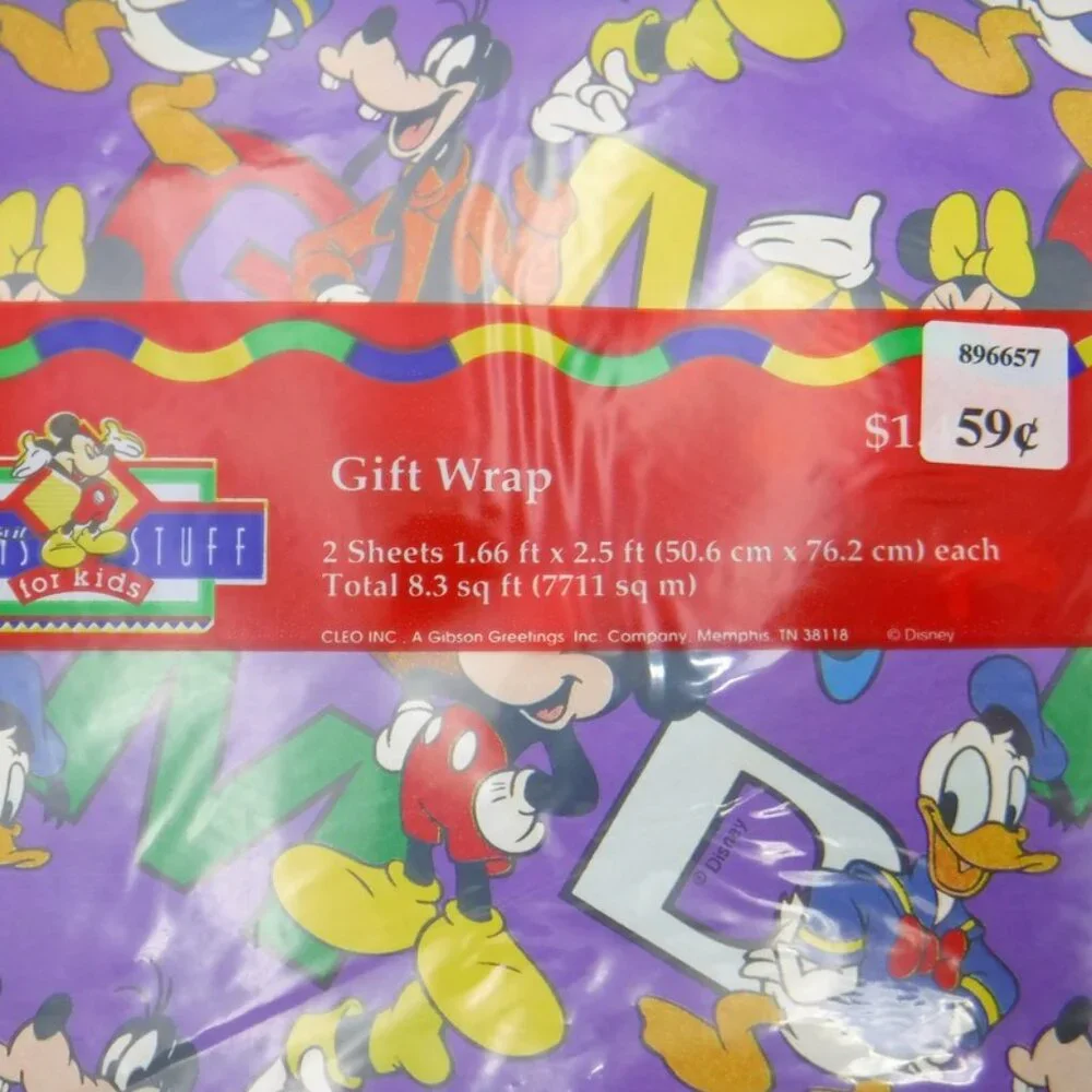 Vintage Disney Gift Wrap 3-Pack Mickey Donald Goofy Birthday CLEO